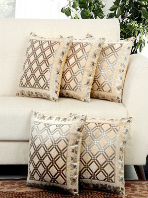 BELLA TRUE Chenille Cushions Cover(40 cm*40 cm, Pack of 5, Beige)