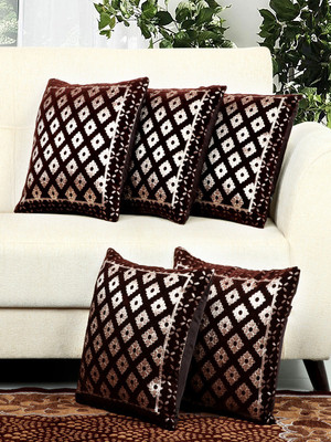 BELLA TRUE Chenille Cushions Cover(40 cm*40 cm, Pack of 5, Brown)