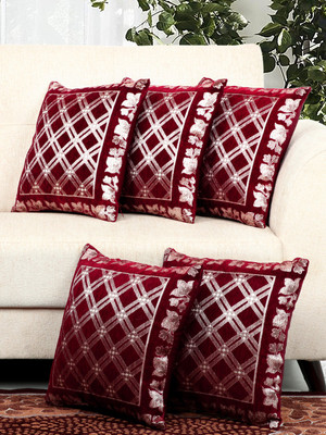 BELLA TRUE Chenille Cushions Cover(40 cm*40 cm, Pack of 5, Maroon)