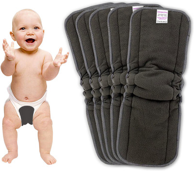 Bembika 5 Layer Bamboo Charcoal Inserts with Gussets Liners Natures Cloth Diaper Liner, Wetfree Reusable Washable Cotton Diaper Nappy Inserts for Baby Cloth Diapers (Set of 5)