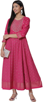 RANGRITI Women Fit and Flare Pink Maxi/Full Length Dress