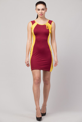 Clothy Women A-line Maroon Midi/Calf Length Dress