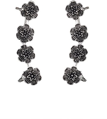 Teejh Dipanshu Silver Oxidised Floral Earcuffs Alloy Cuff Earring