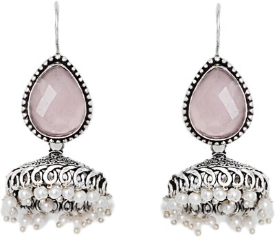 Teejh Teejh Sahasra Pink Stone Silver Oxidised Earrings Brass Jhumki Earring