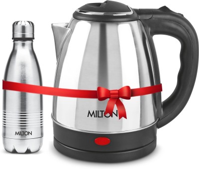 MILTON Go Electric Stainless Steel Kettle, 1.2 Litres and Duo Dlx Bottle, 350 ml 1550 ml Flask(Pack of 2, Silver, Steel)