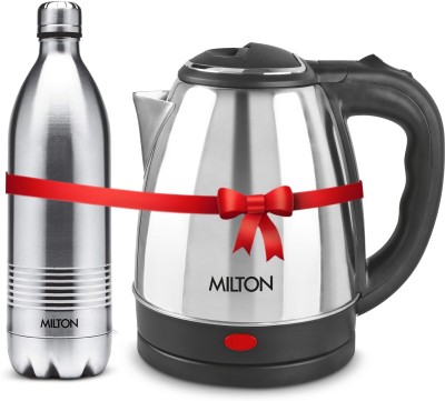 MILTON Combo Set Insta Electric Stainless Steel Kettle, 1.5 Litres, Silver and Duo DLX Thermosteel Hot or Cold Stainless Steel Water Bottle, 1 Litres, Silver Electric Kettle(2.5 L, Silver)