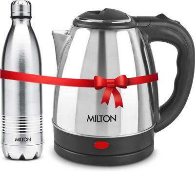 MILTON Combo Set Insta Electric Stainless Steel Kettle, 1.5 Litres, Silver and Duo DLX Thermosteel Hot or Cold Stainless Steel Water Bottle, 700 ml, Silver Electric Kettle