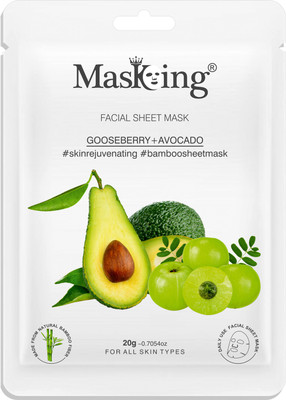 MasKing Bamboo Facial Sheet Mask of Gooseberry & Avocado for Skin Rejuvenating Ideal for Women & Men Pack of 1(20 ml)