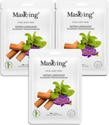 MasKing Bamboo Facial Sheet Mask of Saffron & Sandalwood for Youthful Skin Ideal for Women & Men Pack of 3(60 ml)