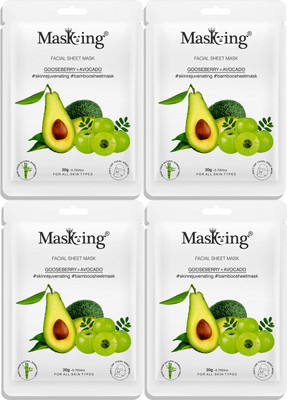 MasKing Bamboo Facial Sheet Mask of Gooseberry & Avocado for Skin Rejuvenating Ideal for Women & Men Pack of 4(80 ml)