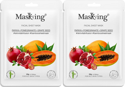MasKing Bamboo Facial Sheet Mask of Papaya, Pomegranate & Grape Seed Pack of 2(40 g)