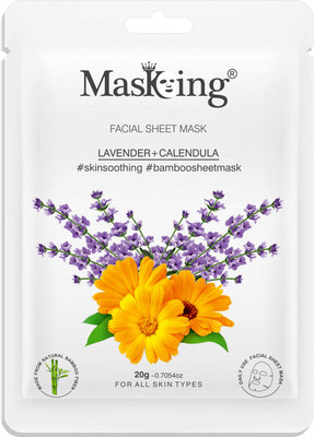 MasKing Bamboo Facial Sheet Mask of Lavender & Calendula for Skin Soothing Ideal for Women & Men Pack of 1(20 ml)