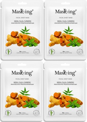 MasKing Bamboo Facial Sheet Mask of Neem, Tulsi & Turmeric for Skin Oil Control Ideal for Women & Men Pack of 4(80 ml)