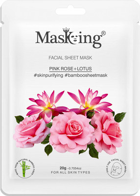 MasKing Bamboo Facial Sheet Mask of Pink Rose & Lotus for Skin Purifying Ideal for Women & Men Pack of 1(20 ml)