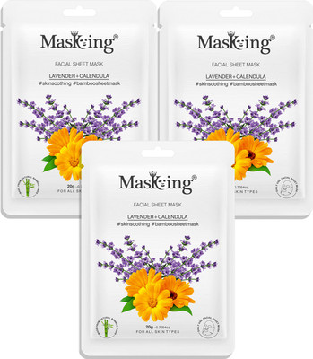 MasKing Facial Sheet of & Calendula for Skin Soothing Ideal for Women & Men Pack of 3(60 ml)