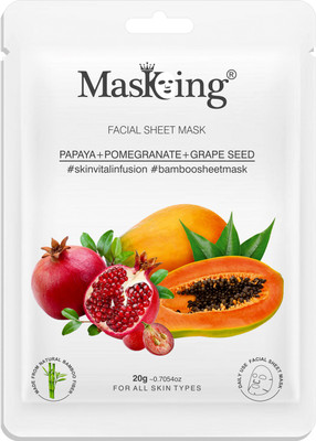 MasKing Bamboo Facial Sheet Mask of Papaya, Pomegranate & Grape Seed for Skin Vital Infusion Ideal for Women & Men Pack of 1(20 ml)