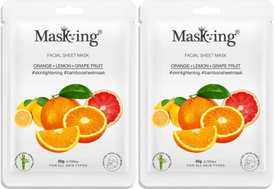 MasKing Bamboo Facial Sheet Mask of Orange, Lemon & Grapefruit for Skin Lightening Ideal for Women & Men Pack of 2(40 ml)