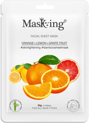 MasKing Bamboo Facial Sheet Mask of Orange, Lemon & Grapefruit for Skin Lightening Ideal for Women & Men Pack of 1(20 ml)