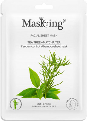 MasKing Bamboo Facial Sheet Mask of Tea Tree & Matcha Tea for Sebum Control Ideal for Women & Men Pack of 1(20 ml)