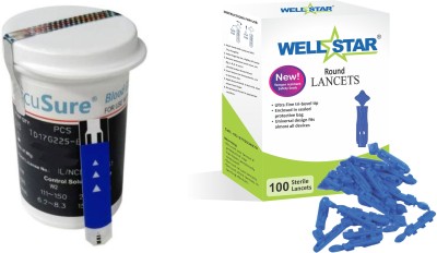 Wellstar ACCUSURE SIMPLE 50 Test Strips With round Glucometer Lancets (100) Glucometer Lancets(100)