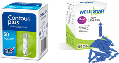 Wellstar CONTOUR PLUS 50 Test Strips With ROUND Glucometer Lancets (100) Glucometer Lancets(100)