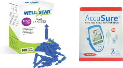 Wellstar ACCUSURE GENE 50 Test Strips With round Glucometer Lancets (100) Glucometer Lancets(100)