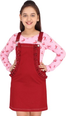 Cutecumber Girls Midi/Knee Length Casual Dress(Pink, Full Sleeve)