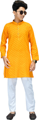 ZARTAJ Boys Festive & Party Kurta and Pyjama Set(Yellow Pack of 1)