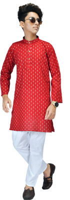 ZARTAJ Boys Festive & Party Kurta and Pyjama Set(Maroon Pack of 1)