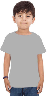 Printcomet Boys Solid Cotton Blend Regular T Shirt(Grey, Pack of 1)