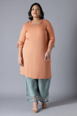 W Women Solid Straight Kurta(Orange)