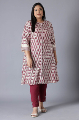 W Women Geometric Print Straight Kurta(Red)
