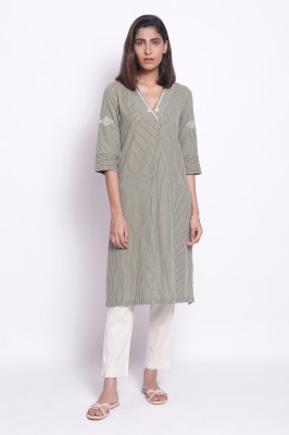 W Women Striped A-line Kurta(Green)