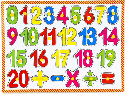 Ashmi Wooden Counting Number Tray Board 1-20 with Mathematical Signs Along With Knobs Puzzle for Learning & Educational Gift for Kids Age 2 And Above(Multicolor)