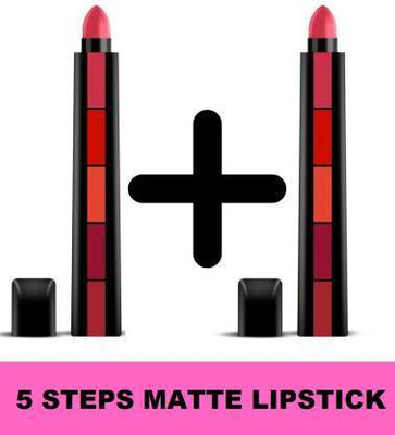 TheTopNotch Professional Beauty Fab 5 In 1 Creamy Matte Finish Lipstick pack of 2(Multicolor, 15 ml)