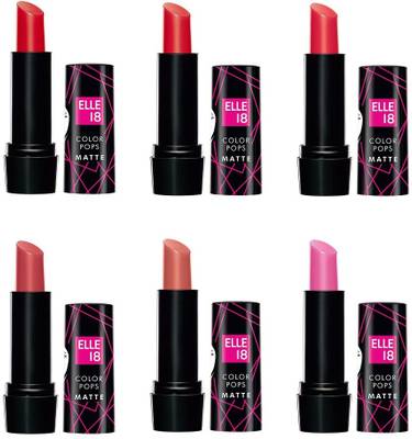 ELLE 18 Color, Pop Matte Lip Color, Crazy Red+Selfie Red+Maroon City+Pink Stylist+Rose Nude+First Love, 4.3 g  (Crazy Red, Selfie Red, Maroon City, Pink Stylist, Rose Nude, First Love, 4.3 g)