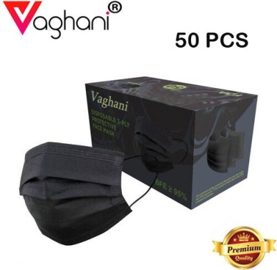 Vaghani Vaghani 50 Units Disposable 3 Ply Surgical Mask With Thick Melt Blown (SMMS) Filter, Anti-Virus, Anti-Bacteria, Anti-Pollution Mask with Nose Clip Surgical Mask With Melt Blown Fabric Layer Surgical Mask With Melt Blown Fabric Layer (Black, Free Size, Pack of 50, 3 Ply)( Who_ Approval ) 3 Pl