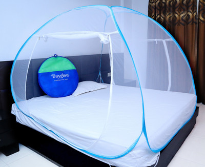 DAYGLOW Polyester Adults Washable Mosquito Net for King Size Bed 6 x 6.5 | Polyester, Foldable, High Durability, Lightweight with Free Saviours | Mosquito Net for Bed Mosquito Net(Blue, Tent)