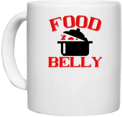 UDNAG White Ceramic Coffee / Tea 'Food | food belly' Perfect for Gifting [330ml] Ceramic Coffee Mug(330 ml)