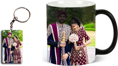 Friendskart Personalized Photo and Text Ceramic / Cup For Birthday , Anniversary Gift- Magic + KEYCHAIN Ceramic Coffee Mug(330 ml, Pack of 2)