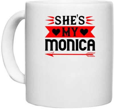 UDNAG White Ceramic Coffee / Tea 'Couple | she's my monica' Perfect for Gifting [330ml] Ceramic Coffee Mug(330 ml)