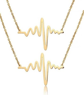 Uniqon (Set Of 2 Pcs) Fancy And Stylish Trending Metal Stainless Steel Romantic Heart-Beat Pulse Design Locket Pendant Necklace With Chain For Your Loved Ones Special On Valentine's Day, Birthday And Anniversary For Women's And Girl's Gift Jewellery Set Gold-plated Metal