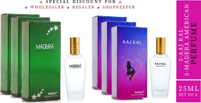 Wildplay Set of 3 Madera American and 3 Aajkal 25ml spray perfumes Perfume  -  150 ml(For Men & Women)