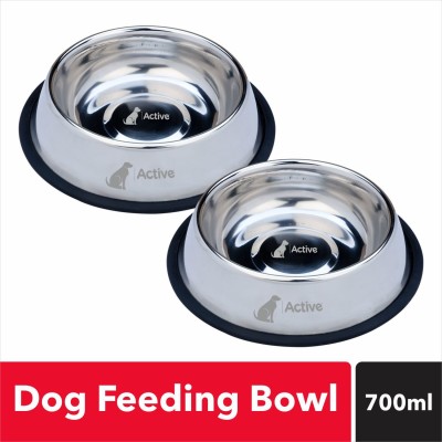 Active Anti Skid Round Stainless Steel Pet Bowl(700 ml Silver)