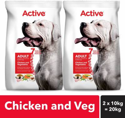 Active (Buy 1 Get 1 Free) Adult Chicken and Vegetables Vegetable 20 kg (2x10 kg) Dry Adult Dog Food