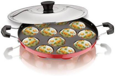 NKZ Non-Stick 12 Cavity Appam Patra/Paddu Maker/Paniyarakkal Side Handle with Lid Paniarakkal with Lid 12 L capacity 24 cm diameter(Aluminium, Non-stick)