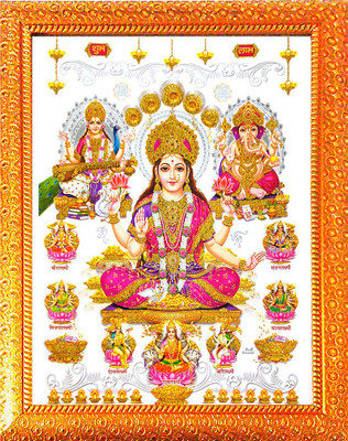 SUNINOW ASHTA LAXMI WITH LAXMI GANESH SARASWATI JI Religious Frame
