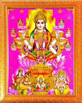 SUNINOW ASHTA LAXMI WITH LAXMI GANESH SARASWATI JI Religious Frame