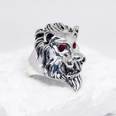 SEN ENTERPRISE Lion Ring Best Quality Red Eye Lion Silver Ring Stainless Steel Silver Lion Ring Alloy, Metal Ring