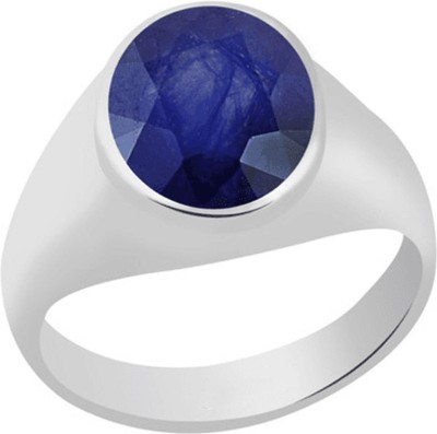 S KUMAR GEMS & JEWELS Certified Natural 7.25 Ratti Blue Sapphire (neelam) Gemstone Sterling Silver Sapphire Silver Plated Ring